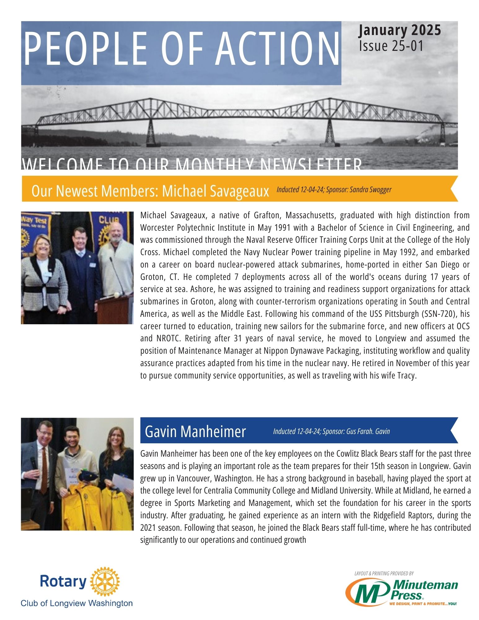 Rotary Club of Longview WA January newsletter page 1