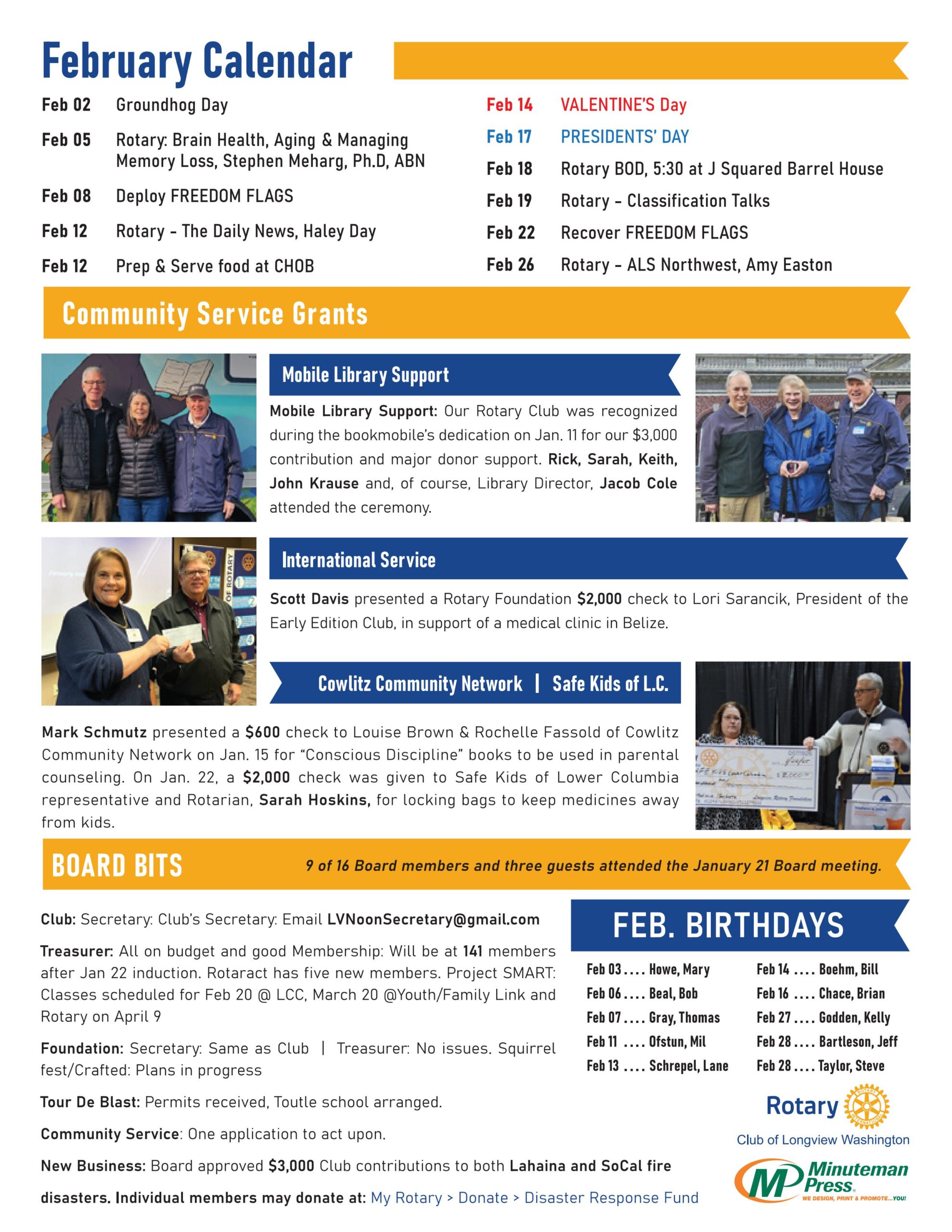 Rotary Club of Longview WA February Newsletter