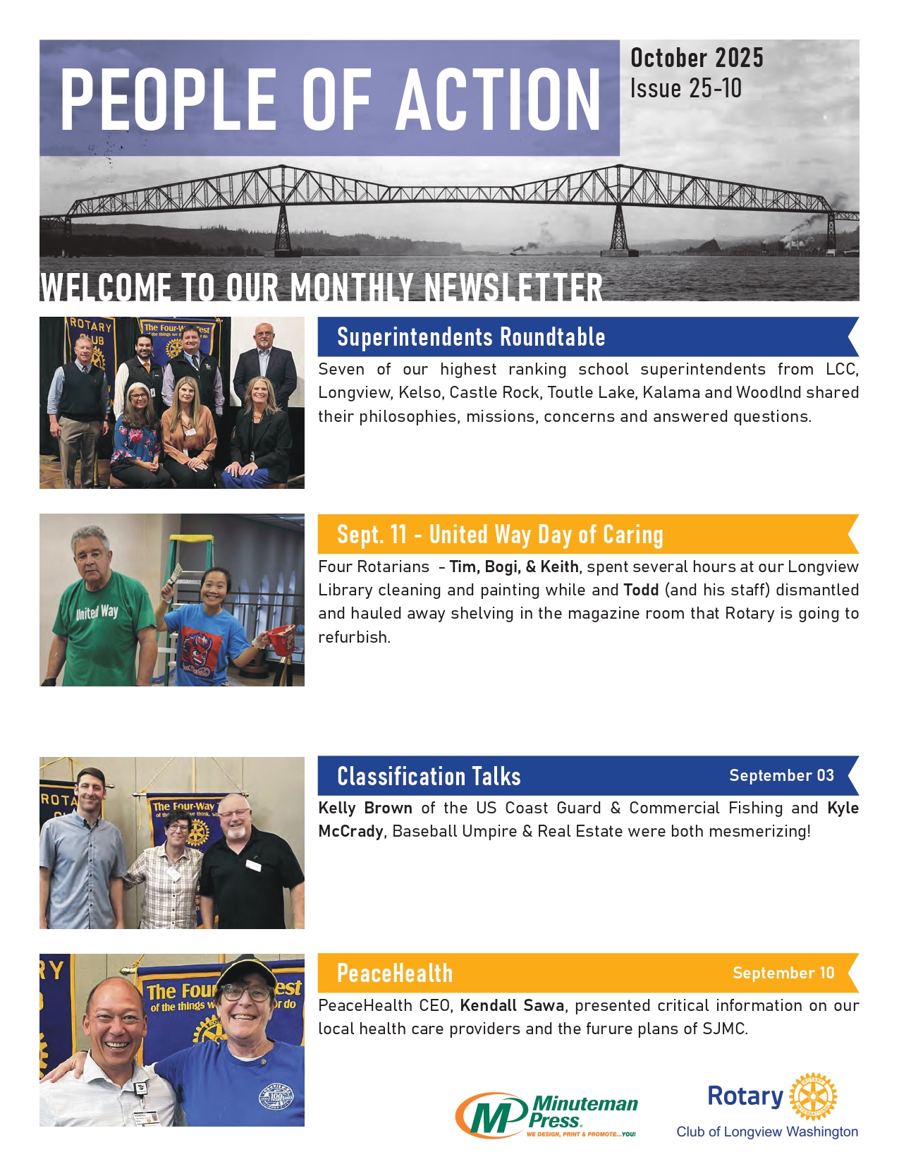 Rotary Club of Longview WA October Newsletter 2025 page 1