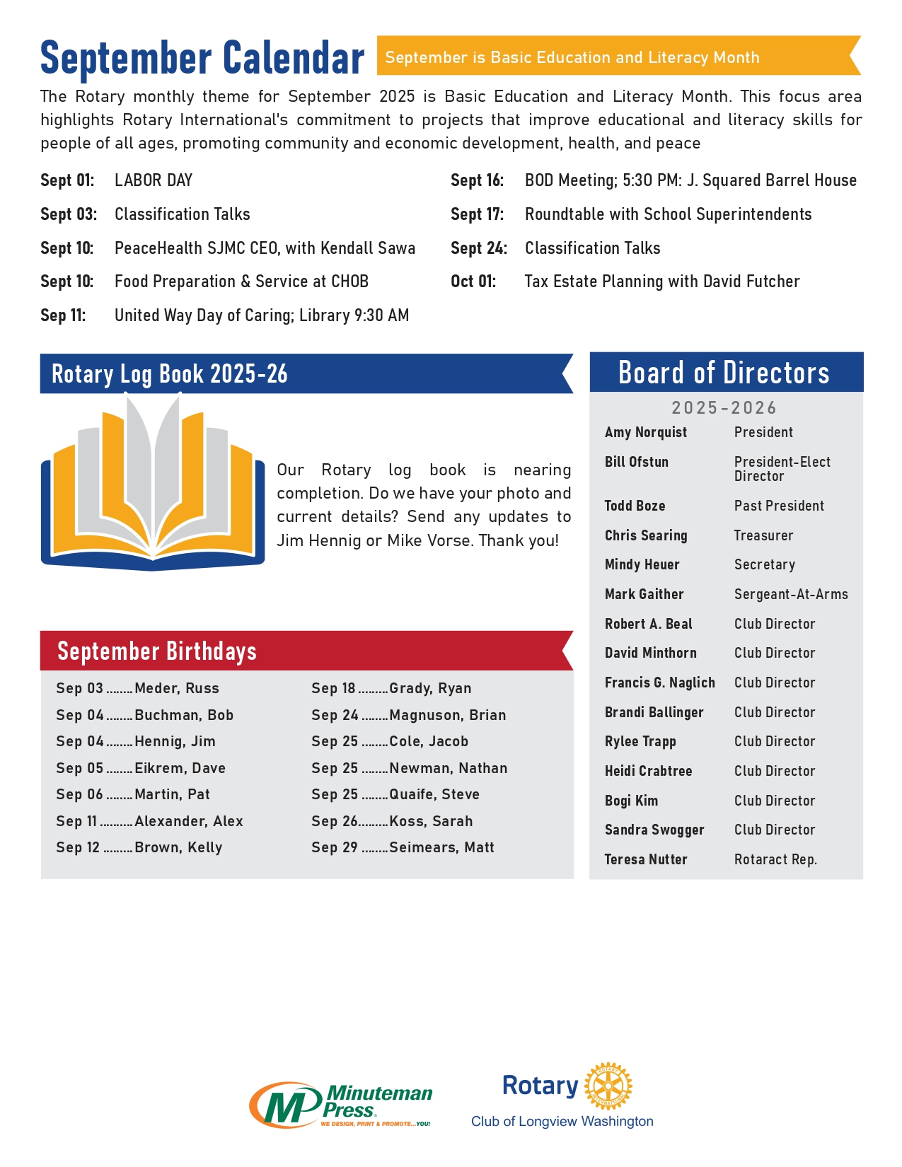 Rotary Club of Longview WA September Newsletter 2025 page 2