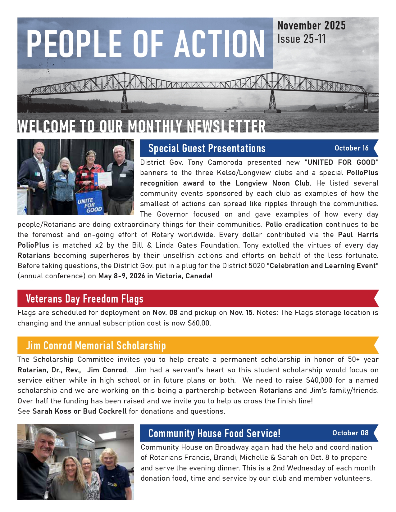 Rotary Club of Longview WA November Newsletter 2025 page 1